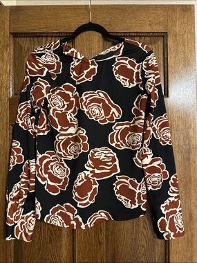 Who What Wear Black Blouse with Rust Floral Print